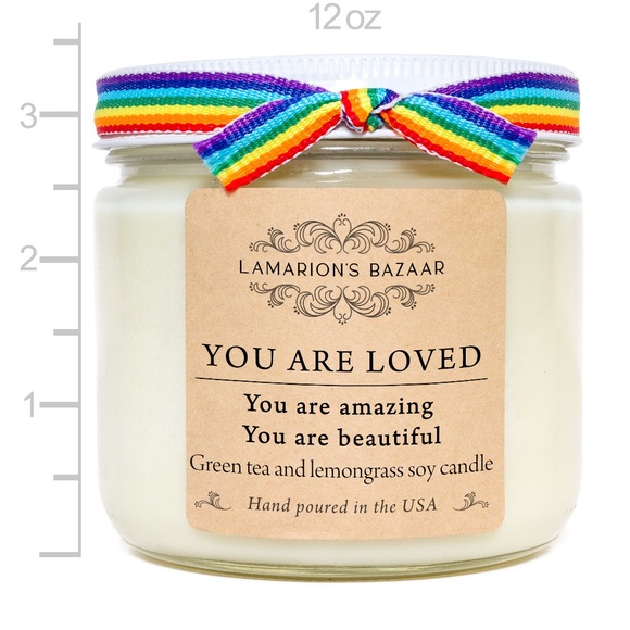 YOU ARE LOVED - Green Tea + Lemongrass Soy Candle - Pride Candle - Pride Gifts - Picture 5 of 7